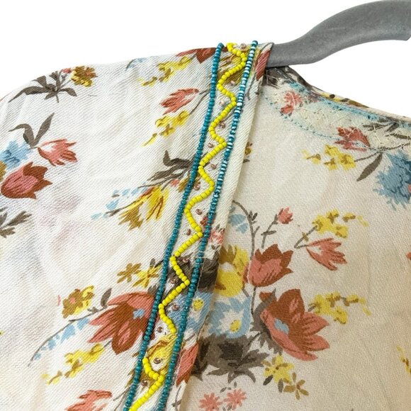 Lovestitch OS Open Kimono Kaftan Cover Up Beach Beaded Floral Boho Gypsy Swim - Picture 5 of 8